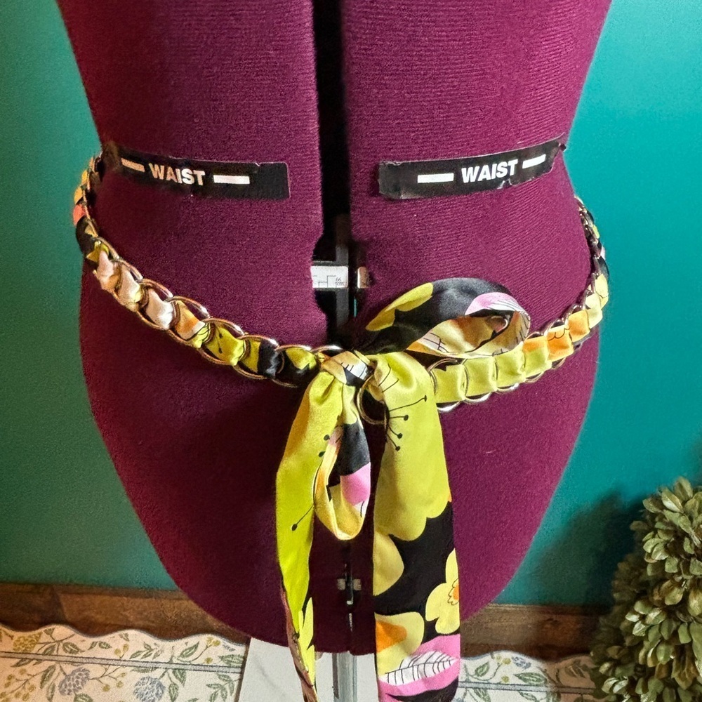 Stylish Multi Colored Scarf Metal Tie Belt